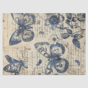 Papel De Seda Carimbo de borboleta de tinta monocromática retror