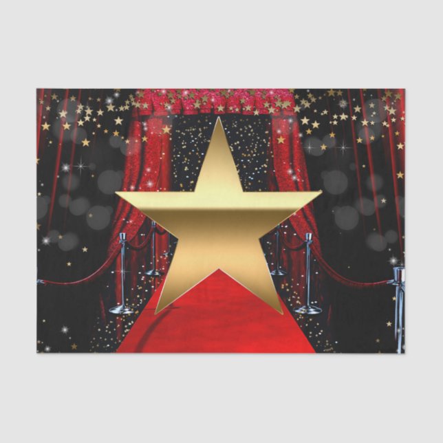 Papel De Seda Carpete Vermelho Hollywood Dourado Stars Festa de  (Frente )