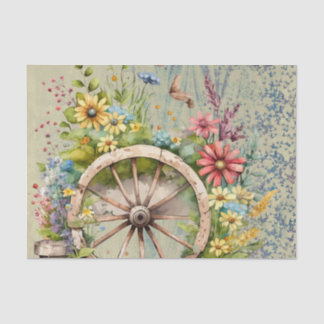 Papel De Seda Carrinho de Madeira Cheio de Flores de Primavera V