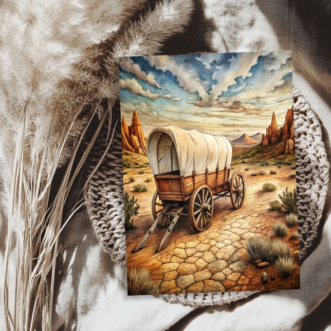 Papel De Seda Carrinho de madeira do Oeste, em pradaria, no oest (Western old wooden cart in prairie wild west tissue paper)