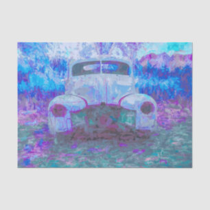 Papel De Seda Carro Antigo Decoupage Azul Roxo Rústico Vintage