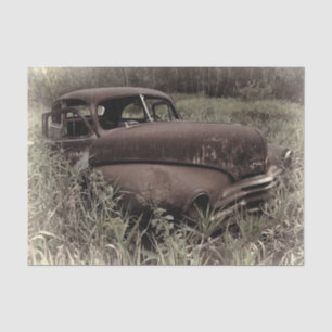 Papel De Seda Carro Antigo Marrom Rústico Vintage Antigo