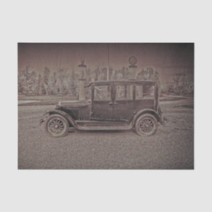 Papel De Seda Carro Clássico Vintage Antigo Rústico Sepia Escuro