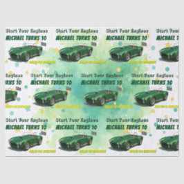 Papel De Seda Carro Festa de aniversário Verde de 10 anos