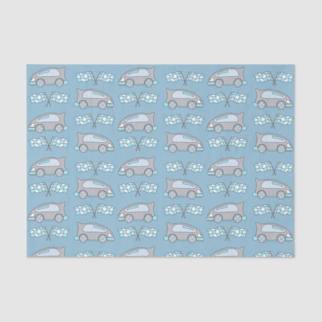 Papel De Seda Carros de Corrida e Bandeiras Fofos Padrão Infanti (Frente )