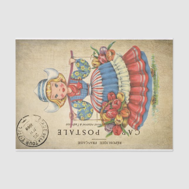 Papel De Seda Cartão-postal francês Ephemera - Uma garota holand (Frente )
