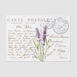 Papel De Seda Carte Postale French Script Lavanda Flower Artesan