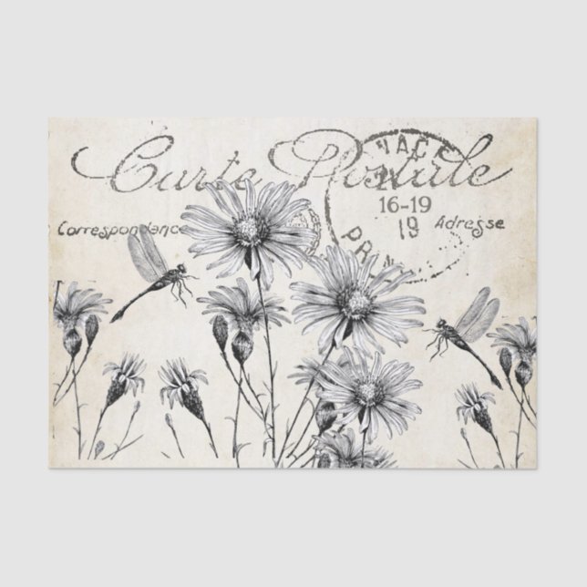 Papel De Seda Carte Postale Wildflower Dragonfly Artesanato (Frente )