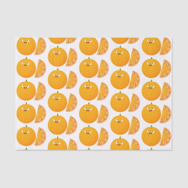 Papel De Seda Cartoon de fruta de citros de laranja feliz (Frente )