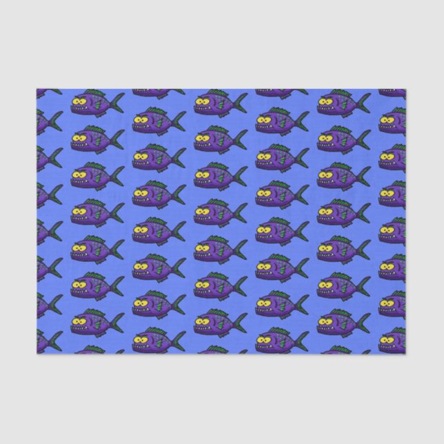 Papel De Seda Cartoon de peixe Piranha (Frente )