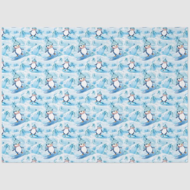 Papel De Seda Cartoon Penguin Surfing (Frente )