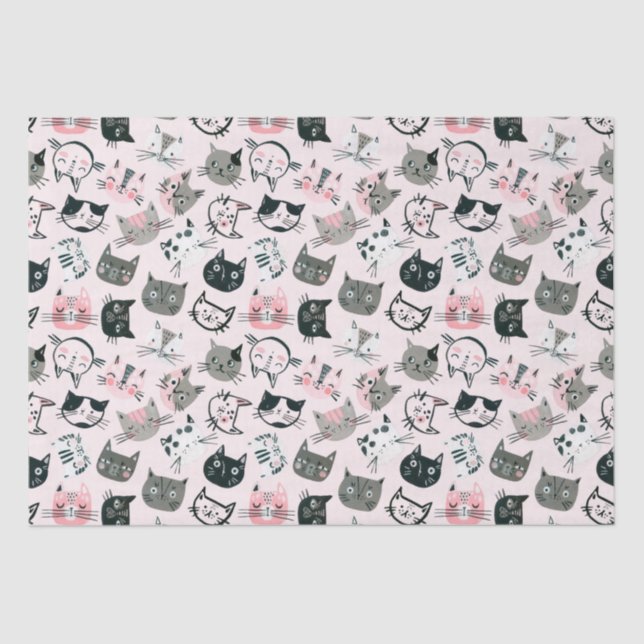 Papel De Seda Cartoon Watercolor Cute Kitten Faces (Frente )