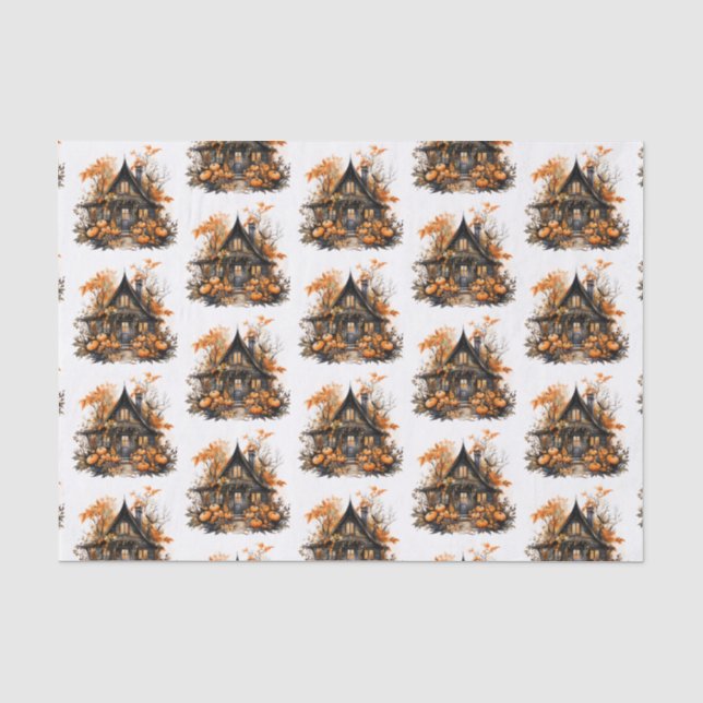 Papel De Seda Casa assombrada com o padrão de Halloween de Pumpk (Frente )