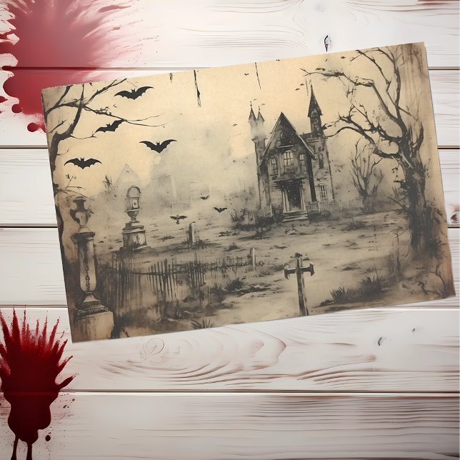 Papel De Seda Casa Assombrada Vintage Decoupage de Halloween (Criador carregado)