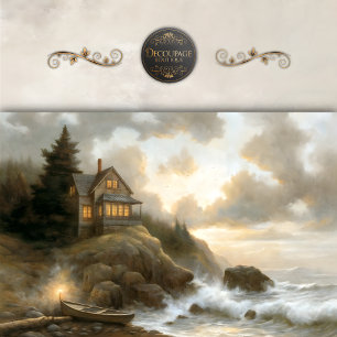 Papel De Seda Casa de Campo à Beira-Mar ao Crepúsculo Decoupage