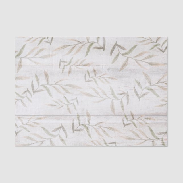 Papel De Seda Casa de Campo Botânico Branco Madeira Bege Folhas  (Frente )