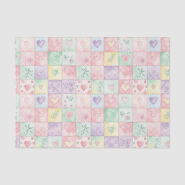 Papel De Seda Casa de Campo Floral Patchwork Xadrez Pastel (Frente )