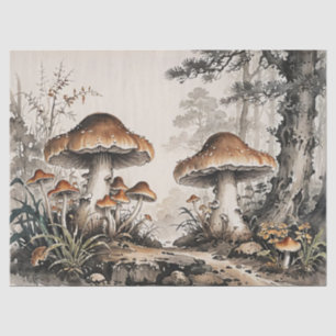 Papel De Seda Casa de Campo Floresta de Cogumelos Retrô