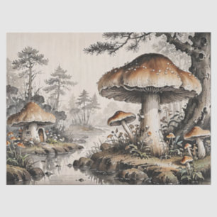 Papel De Seda Casa de Campo Floresta de Cogumelos Retrô