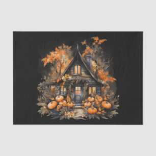Papel De Seda Casa de Halloween com Pumpkins e Folhagem