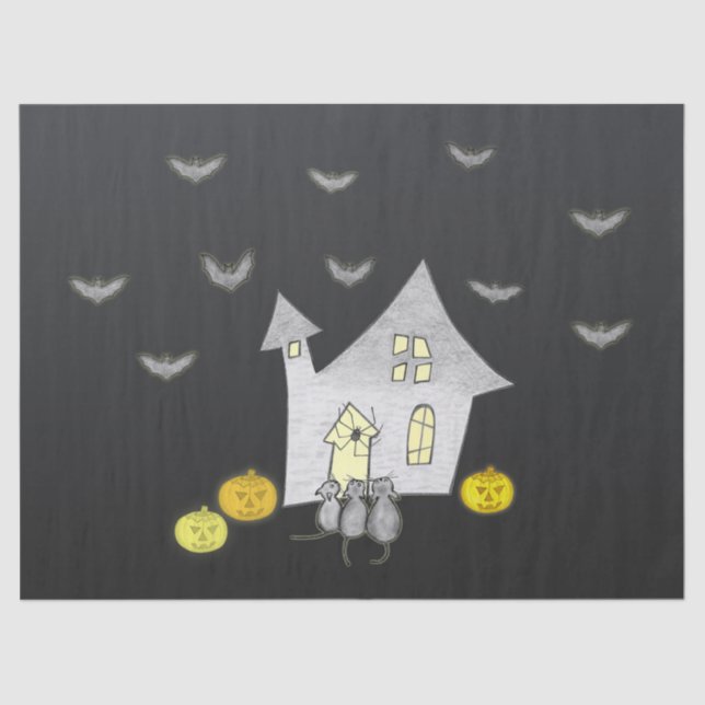 Papel De Seda Casa De Halloween, Gatos Pretos, Morcegos (Frente )