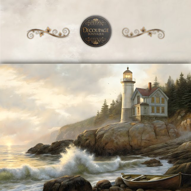 Papel De Seda Casa de Luz do Farol da Costa Dourada Decoupage (Golden Coast Lighthouse Cottage Decoupage Tissue Paper)