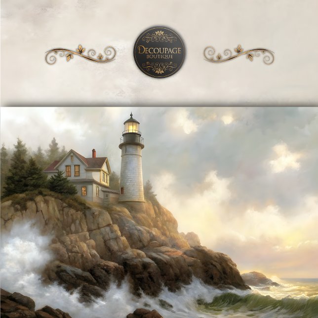 Papel De Seda Casa do Farol na Falésia Decoupage (Lighthouse Cottage on Cliff Decoupage Tissue Paper)