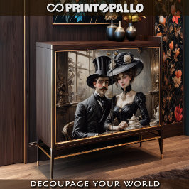 Papel De Seda Casal da belle epoque num café de Paris