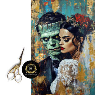 Papel De Seda Casal de casamento Noiva de Frankenstein Decoupage