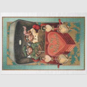 Papel De Seda Casal de Namorados Vintage em Carro com Corações