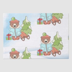 Papel De Seda Casal do Urso de Teddy de Natal com Presente