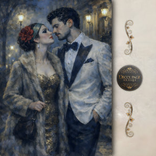 Papel De Seda Casal Romântico Noturno Vintage Decoupage Cidade