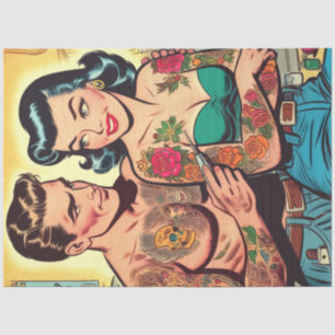 Papel De Seda Casal Tatuado Histórias em quadrinhos Vintage
