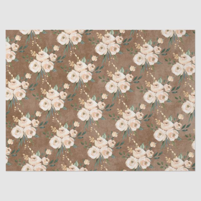 Papel De Seda Casamento Bege Marrom Floral (Frente )