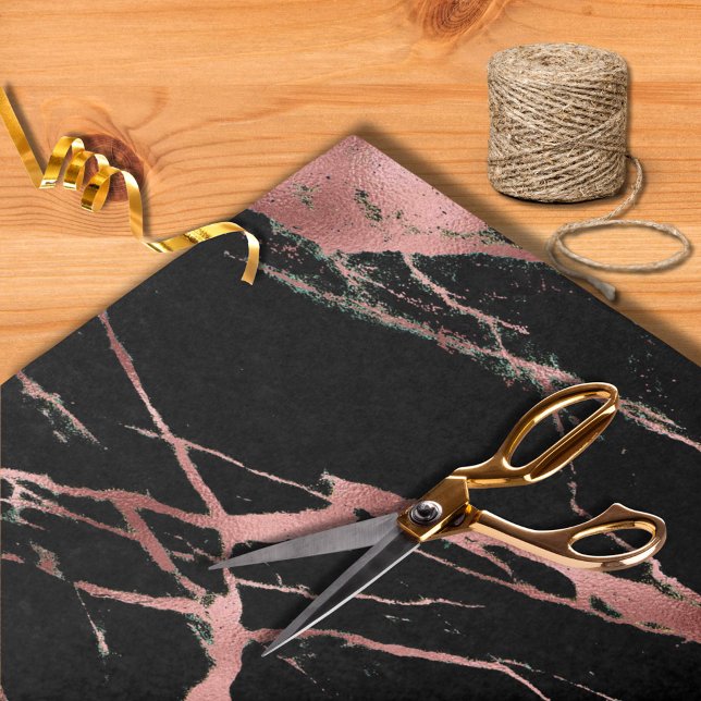 Papel De Seda Casamento Brilho Ouro Rosa Mármore Preto Moderno (Criador carregado)
