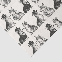 Papel De Seda Casamento Caprichoso Preto e Branco de Corgi Vinta