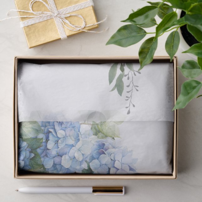 Papel De Seda Casamento Chic Floral Blue Hydrangea (Presente)
