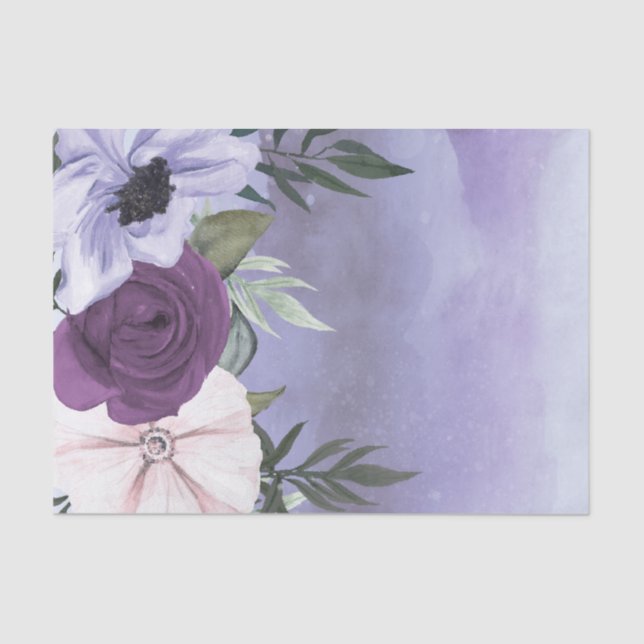 Papel De Seda Casamento com Aquarela Floral Lavanda Roxa Moderna (Frente )