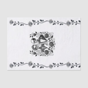 Papel De Seda Casamento com Rosa Floral de Esqueleto Branco Negr