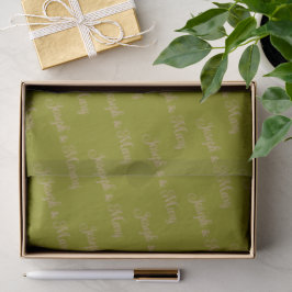 Papel De Seda Casamento com Rotulo de Olive Green Romântico e Ro