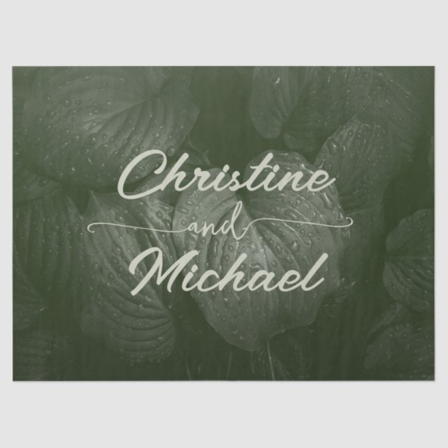 Papel De Seda Casamento da primavera elegante de folha verde (Frente )