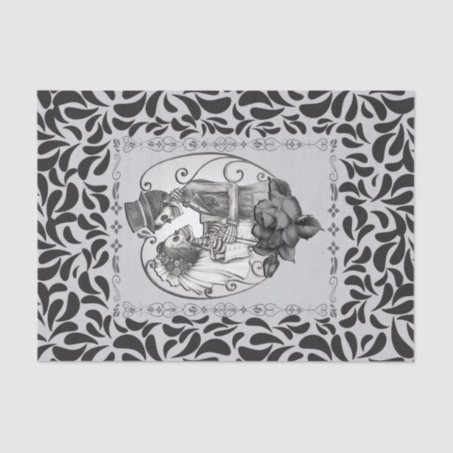 Papel De Seda Casamento Dança Esqueleto Amor Casal Casamento Gót (Frente )