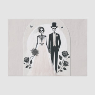 Papel De Seda Casamento de Dia das Bruxas com Esqueleto Negro de