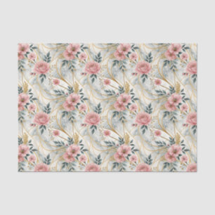 Papel De Seda Casamento de Flores Cor-de-Rosa Dourado Turquesa V