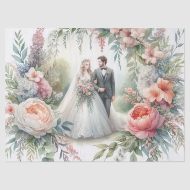 Papel De Seda Casamento de Noite de Noz de Aquarela Elegante (Frente )
