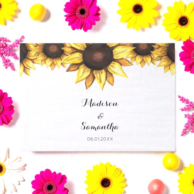Papel De Seda Casamento de Outono com Girassóis Amarelo Branco  (Criador carregado)