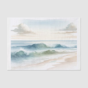 Papel De Seda Casamento de Praia Costeira das Ondas de Watercolo
