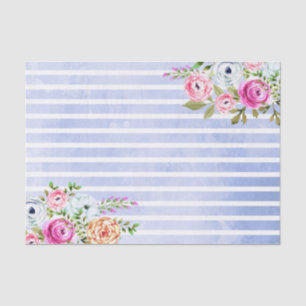 Papel De Seda Casamento de Stripe de Marinho com Rosa de Aquarel