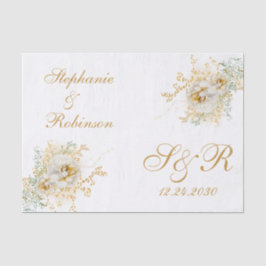 Papel De Seda Casamento Dourado do logotipo do monograma floral