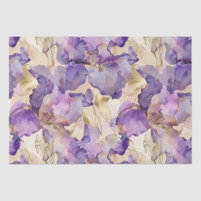 Papel De Seda Casamento Dourado Roxo Romântico Iris Floral (Frente )